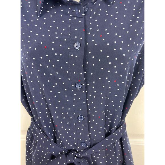 Popsugar Blue and White Collared Polka Dot Button Front Sleeveless Dress Medium - Picture 5 of 9